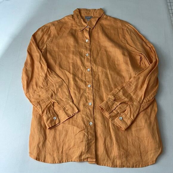 J. Jill Orange Linen Button Front Shirt Women Size Small - Picture 10 of 10